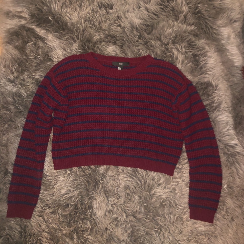 Maroon and Blue Cropped Sweater